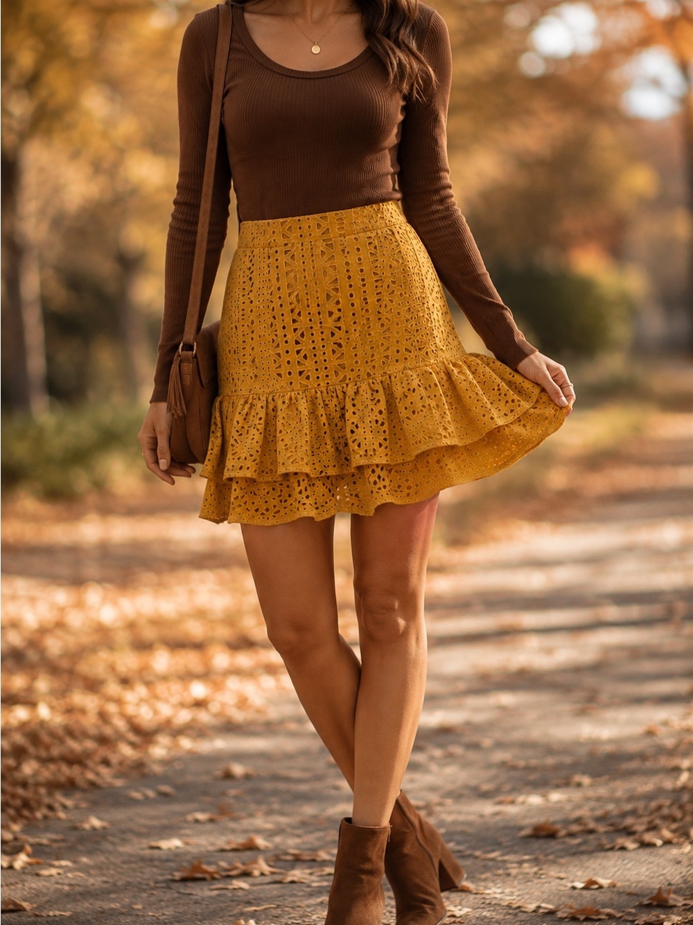 Zara Yellow Eyelet Ruffle Mini Skirt